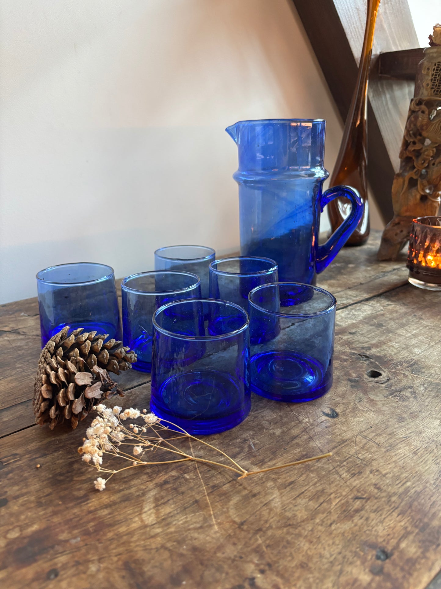 Carafe et verres en verre soufflé artisanal