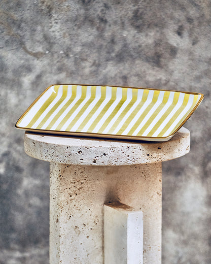 Plateau rectangulaire avec contour doré peint à la main