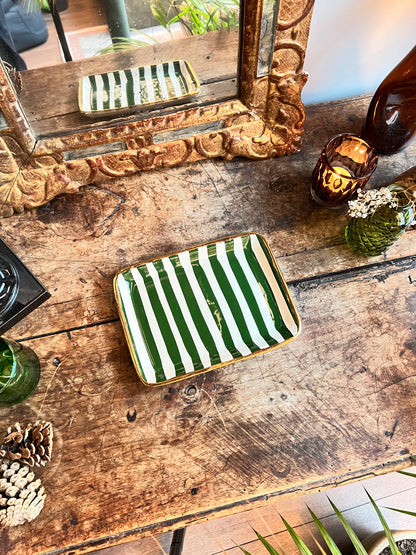 Petit plateau rectangulaire avec contour doré peint à la main