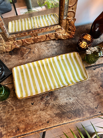 Plateau rectangulaire avec contour doré peint à la main