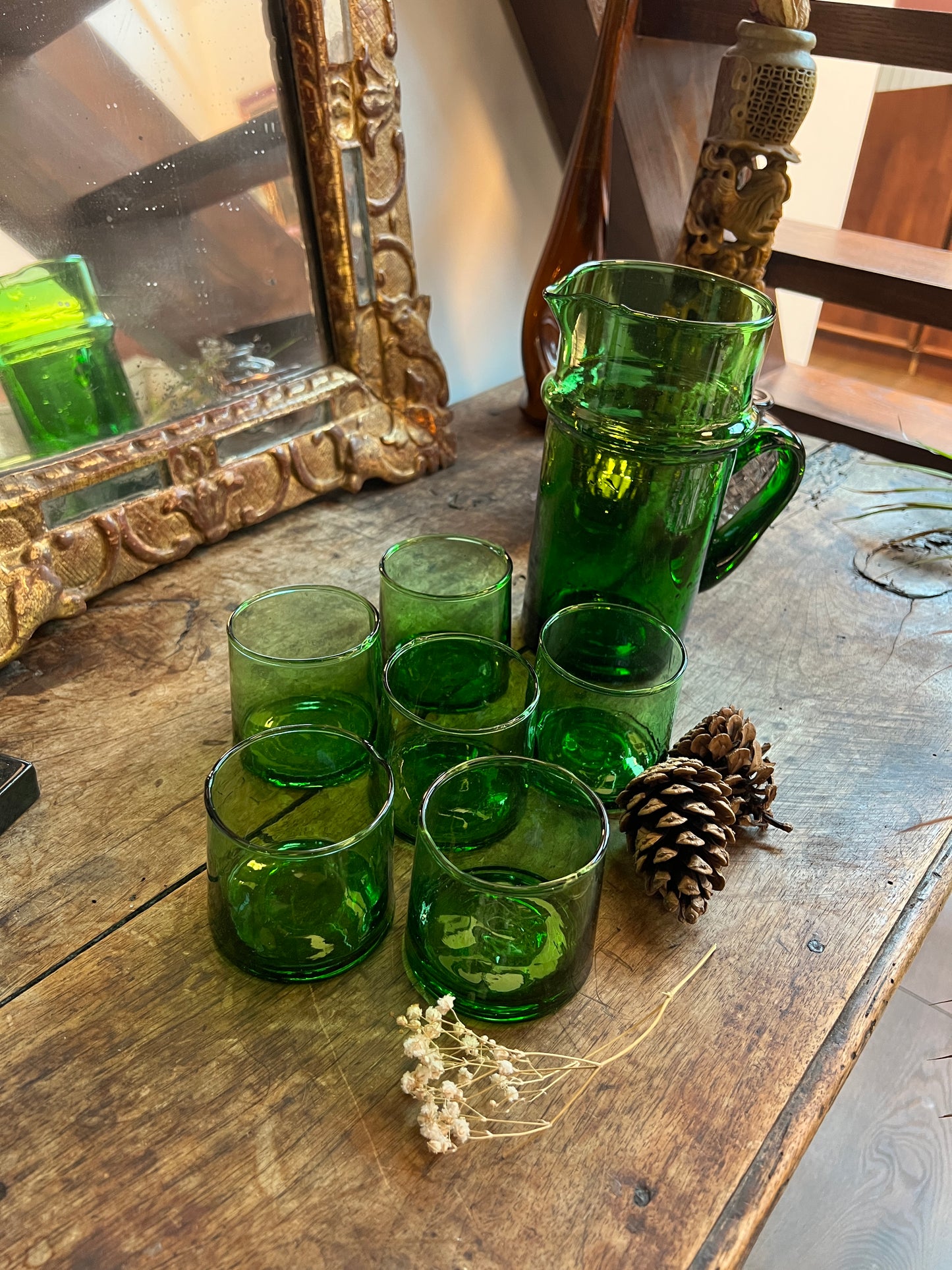 Carafe et verres en verre soufflé artisanal
